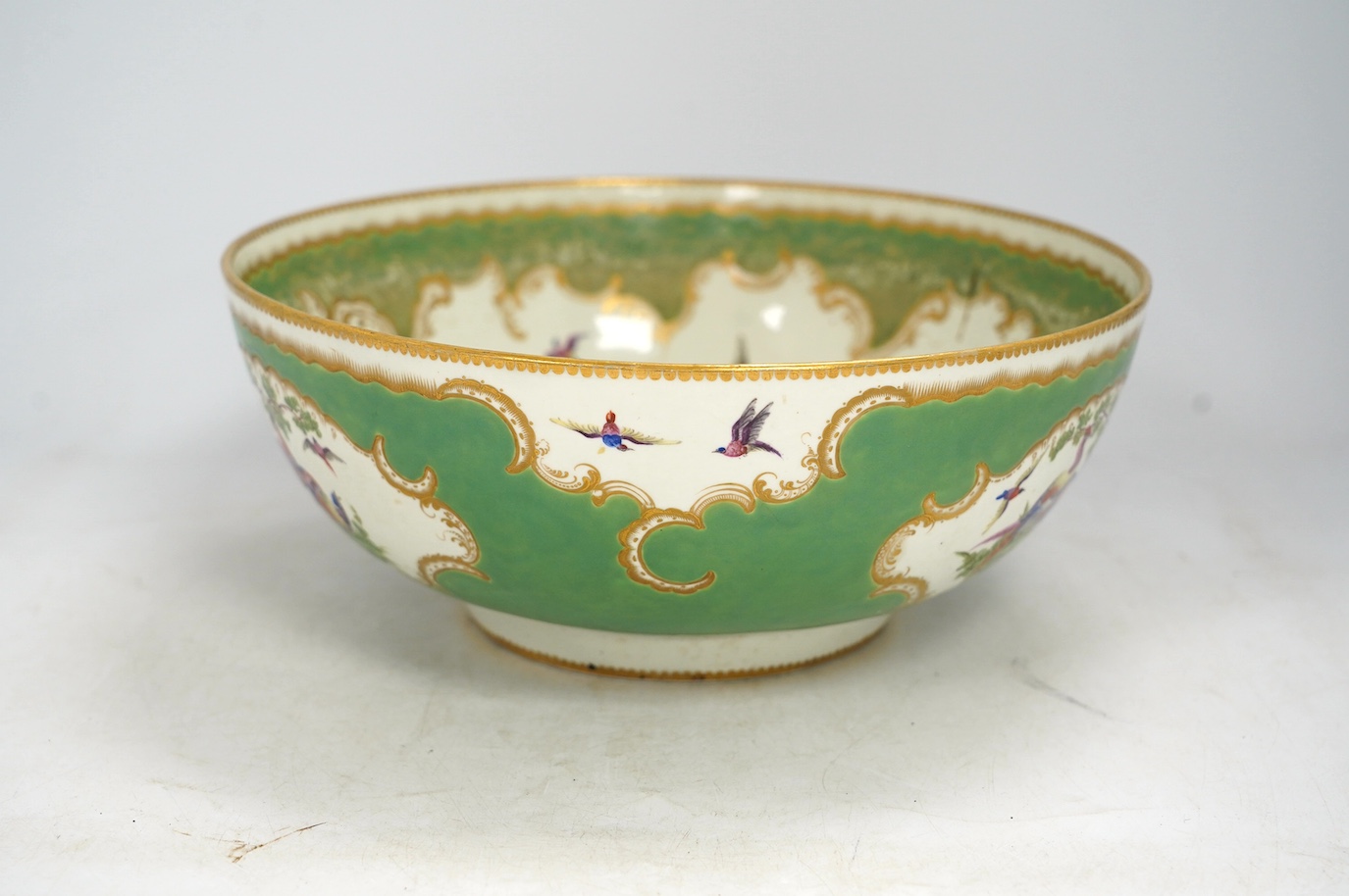 A large Worcester 'Fantastic Birds' bowl, c.1780, 28cm diameter. Condition - good, would benefit from a clean